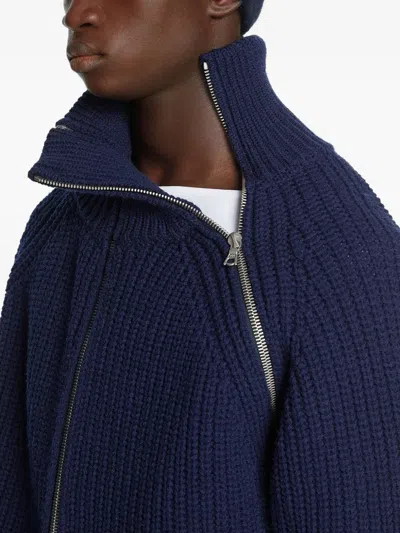 Dries Van Noten Men Zippered Wool Sweater In Blue
