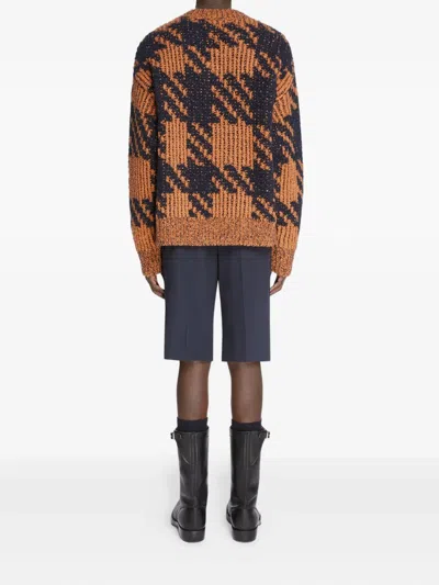 Dries Van Noten Textured Knit V-neck Long Sleeve Sweater In Brown