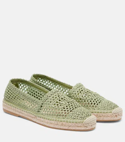 Chloé Isla Leather-trimmed Crochet Espadrilles In Green
