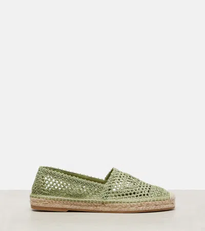 Chloé Isla Leather-trimmed Crochet Espadrilles In Green