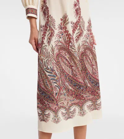 Etro Sable Midi Dress With Floral Paisley Print In Nude