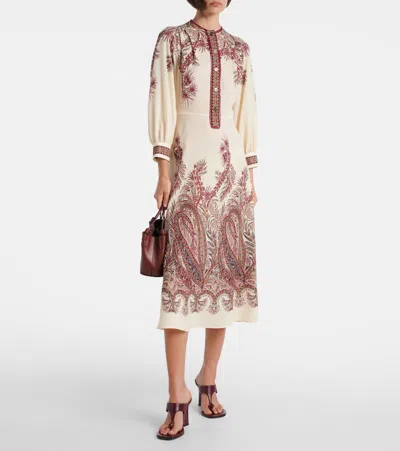Etro Sable Midi Dress With Floral Paisley Print In Nude