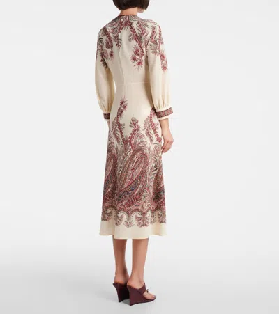 Etro Sable Midi Dress With Floral Paisley Print In Nude