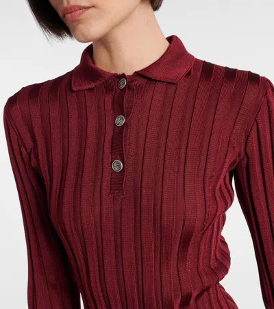 Etro Ribbed Viscose Polo Shirt In Burgundy