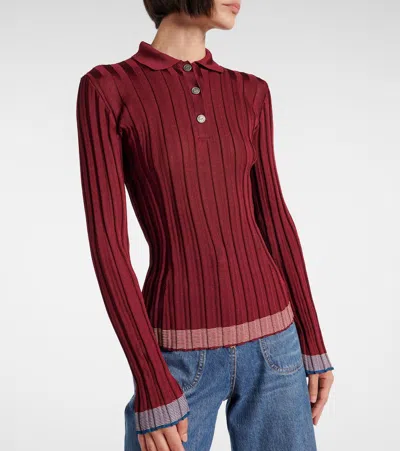Etro Ribbed Viscose Polo Shirt In Burgundy