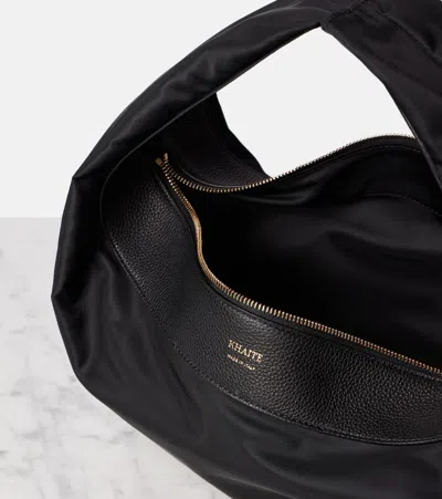 Khaite Olivia Sport Medium Textured Leather-trimmed Shell Shoulder Bag In Black