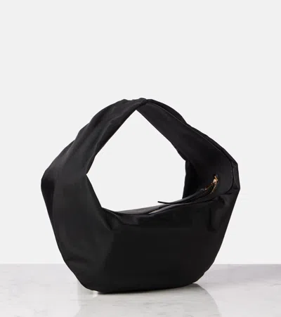 Khaite Olivia Sport Medium Textured Leather-trimmed Shell Shoulder Bag In Black