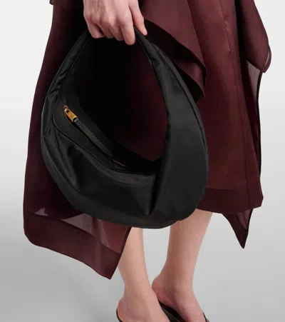Khaite Olivia Sport Medium Textured Leather-trimmed Shell Shoulder Bag In Black