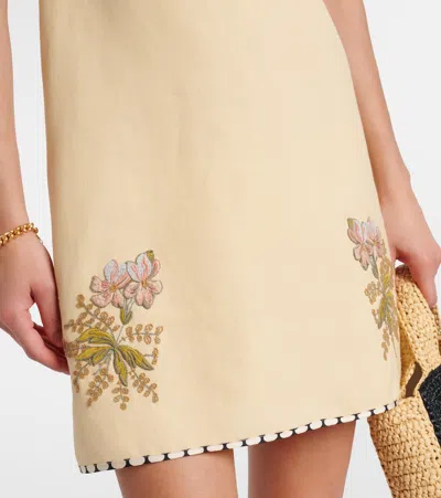 Valentino Printed Twill-trimmed Embroidered Woven Mini Dress In Brown
