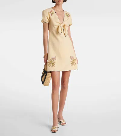 Valentino Printed Twill-trimmed Embroidered Woven Mini Dress In Brown