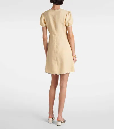 Valentino Printed Twill-trimmed Embroidered Woven Mini Dress In Brown