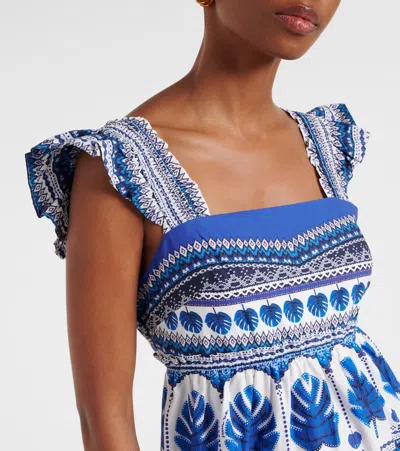 Farm Rio Zuli Organic Cotton Mini Dress In Off-white In Blue