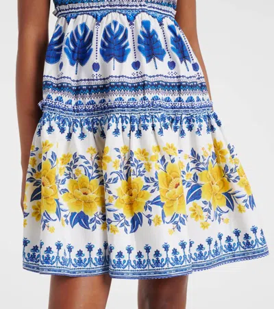 Farm Rio Zuli Organic Cotton Mini Dress In Off-white In Blue