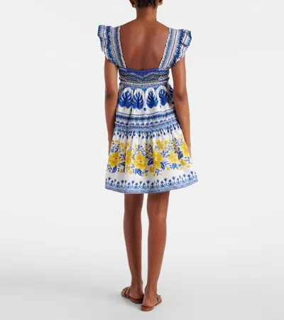Farm Rio Zuli Organic Cotton Mini Dress In Off-white In Blue