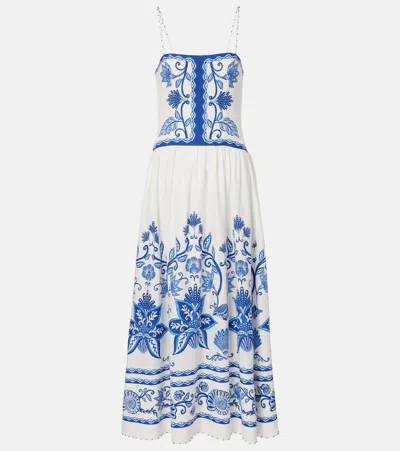 Farm Rio Shell Garden Sleeveless Midi Dress In Shell Garden Off-white In Blue