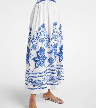 Farm Rio Shell Garden Sleeveless Midi Dress In Shell Garden Off-white In Blue