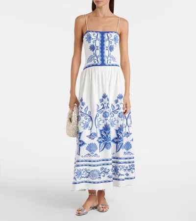 Farm Rio Shell Garden Sleeveless Midi Dress In Shell Garden Off-white In Blue