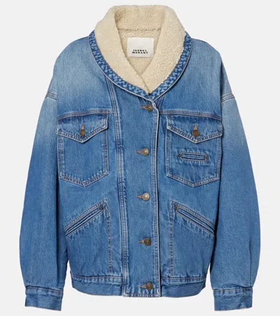 Isabel Marant Casual Jacket With Shearling Collar And Pockets In Blue