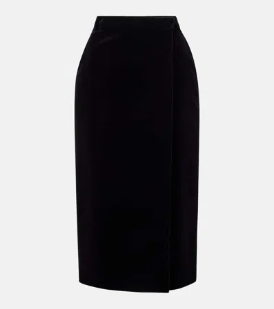 Saint Laurent Wrap-effect Cotton-velvet Midi Skirt In Black