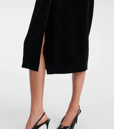 Saint Laurent Wrap-effect Cotton-velvet Midi Skirt In Black