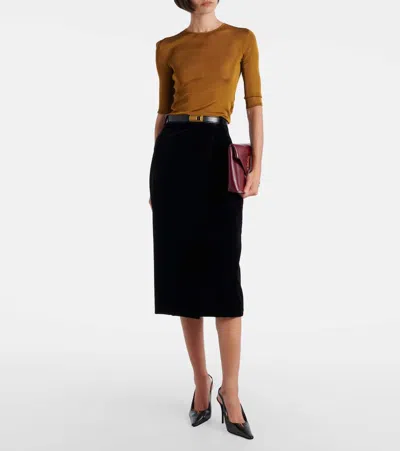 Saint Laurent Wrap-effect Cotton-velvet Midi Skirt In Black