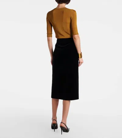 Saint Laurent Wrap-effect Cotton-velvet Midi Skirt In Black