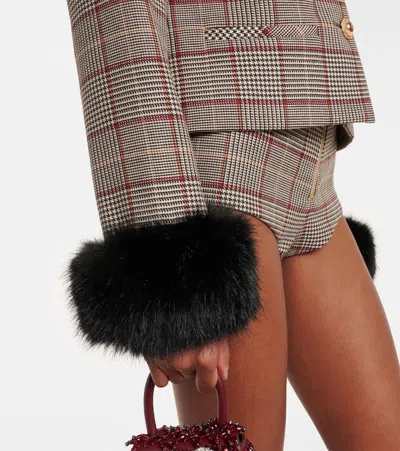 Self-portrait Womens Brown Check-print Faux-fur Wool-blend Jacket In Brown