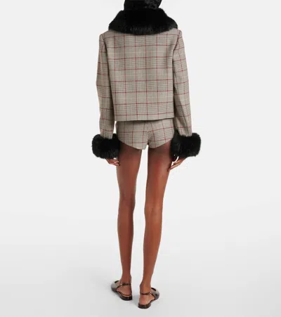 Self-portrait Womens Brown Check-print Faux-fur Wool-blend Jacket In Brown