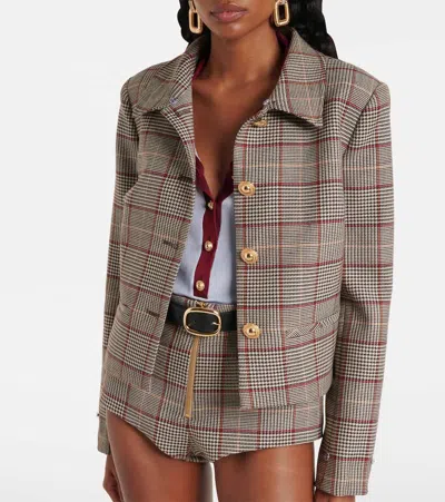 Self-portrait Womens Brown Check-print Faux-fur Wool-blend Jacket In Brown
