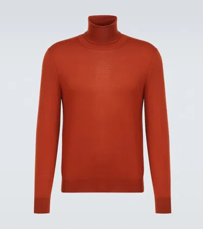 Saint Laurent Turtleneck Wool Sweater In Orange