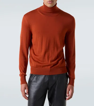 Saint Laurent Turtleneck Wool Sweater In Orange