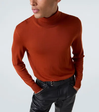 Saint Laurent Turtleneck Wool Sweater In Orange