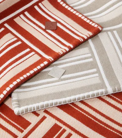Loro Piana Intarsia Striped Wool And Cashmere Throw In White