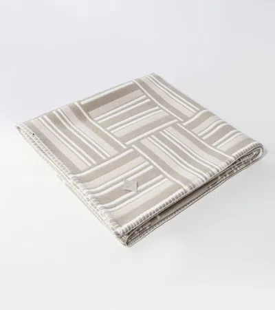 Loro Piana Intarsia Striped Wool And Cashmere Throw In White