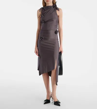 花卉贴花缎布中长半身裙