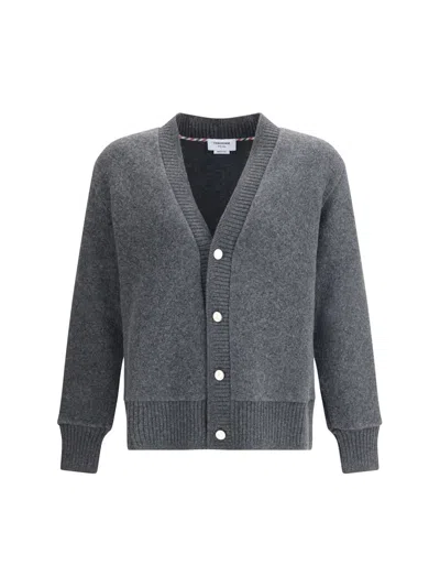 Thom Browne Gray Wool Fleece Oversized V Neck Cardigan In Gray