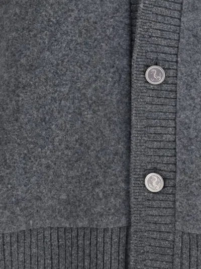 Thom Browne Gray Wool Fleece Oversized V Neck Cardigan In Gray