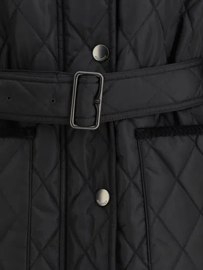Burberry Women Black Nylon Belted Quilted Jacket In Black