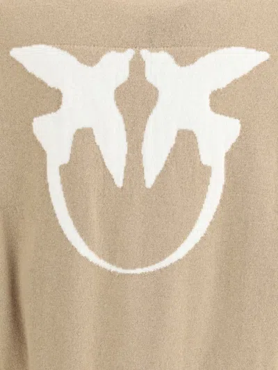 Pinko Crew Neck Knitwear Sweater With Logo Detail In Brown