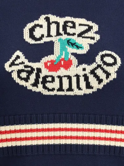 Valentino 'atelier Crew Neck Knitwear With Ribbed Hem And Cuffs' In Blue