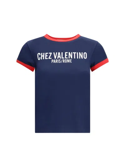 Valentino Fitted Cotton T-shirt Crew Neck In Blue