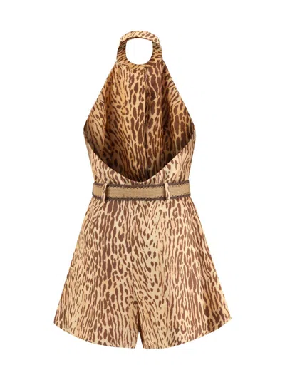 Zimmermann Leopard Short Dress In Brown