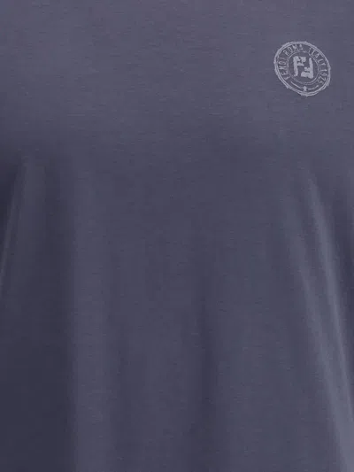 Fendi Cotton T-shirt With Ff Detail In Blue