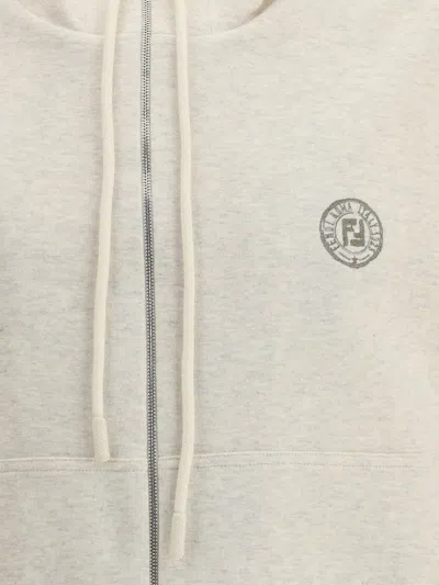 Fendi Felpa In Misto Cotone Stretch Crema Mealngè  Uomo In Neutral