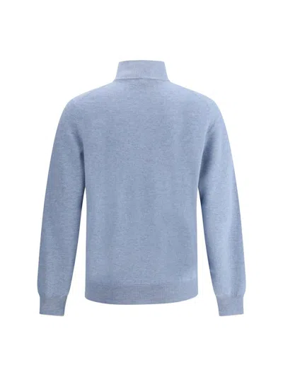 Brunello Cucinelli Half-zip Cashmere Sweater With Contrast Details In Blue