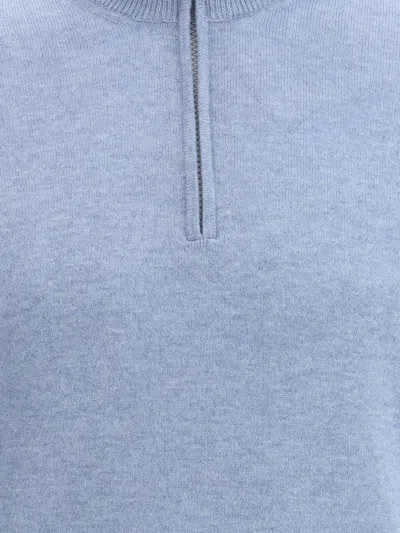 Brunello Cucinelli Half-zip Cashmere Sweater With Contrast Details In Blue