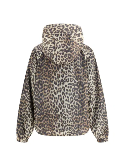 Ganni Leopard Raincoat Jacket In Brown