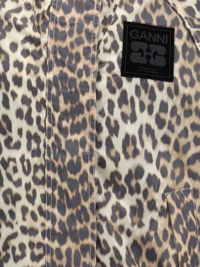 Ganni Leopard Raincoat Jacket In Brown