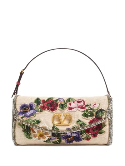 Valentino Small Vain Soft Shoulder Bag Embroidered In Multi