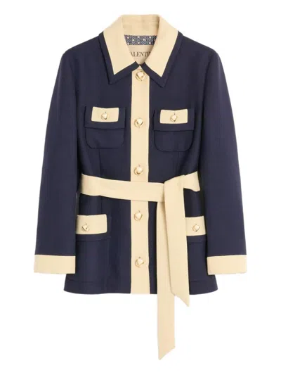 Valentino Collared Single-breasted Coat Jacket With Belted Waist In Animal Print